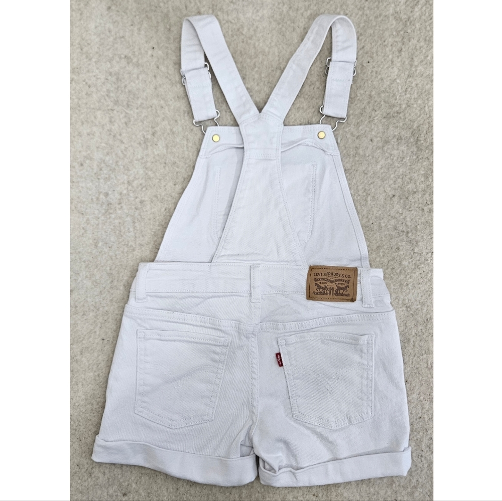(NEW) Levi's Shortall White Denim Shorts Overalls Size 7Y - Picture 2 of 6